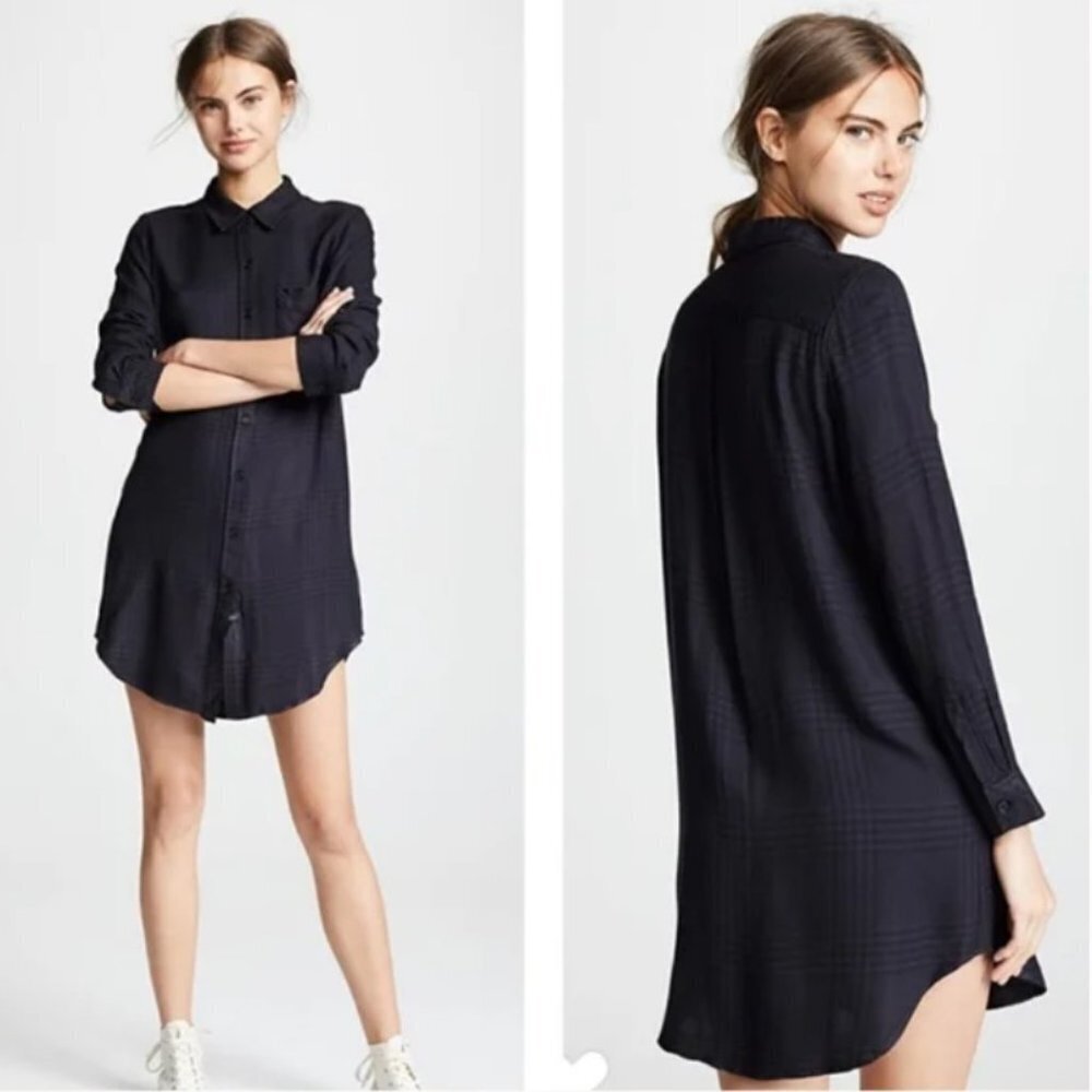 Rails Bianca Button Front Black Plaid Tunic Shirt Dress Size XS